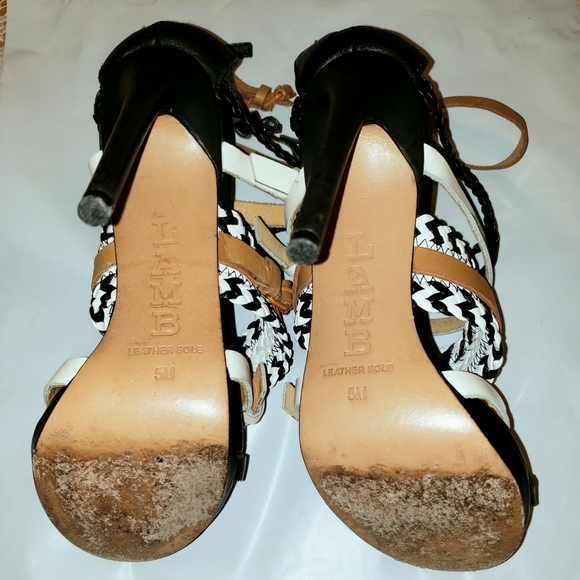 😀L.A.M.B. Stripe platform stilettos SZ 5 - Picture 3 of 5